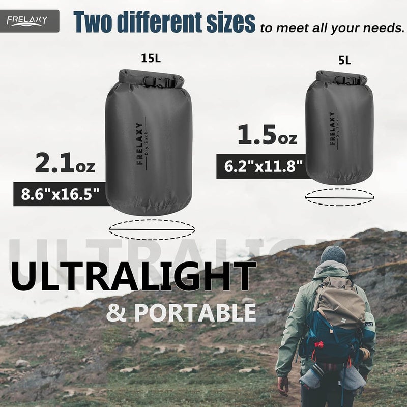 Frelaxy Waterproof Dry Bag 2 Pack/3 Pack, Lightweight Portable Dry Bags, 5L & 15L & 25L Durable Dry Sack Set Keep Gear Dry for Hiking, Camping, Boating, Backpacking, Kayaking (2 Pack - Gray) - Image 4
